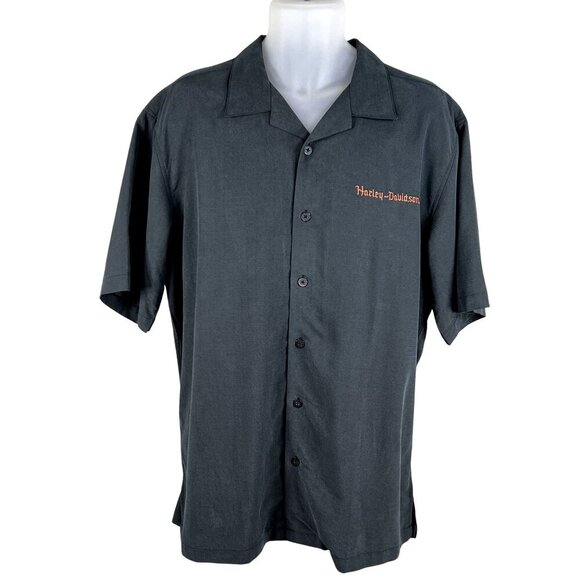 Harley-Davidson Mens L Button-Up Charcoal Shirt Embroidered Eagle & Snake Biker - Picture 2 of 15